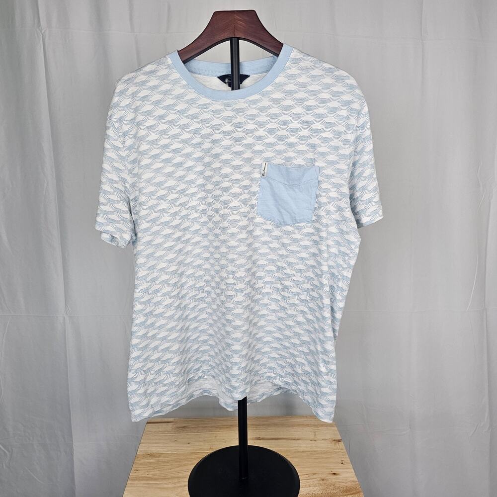 Ben Sherman Tee XL Light Blue Wave Pattern Pocket Cotton Shirt Mod Retro